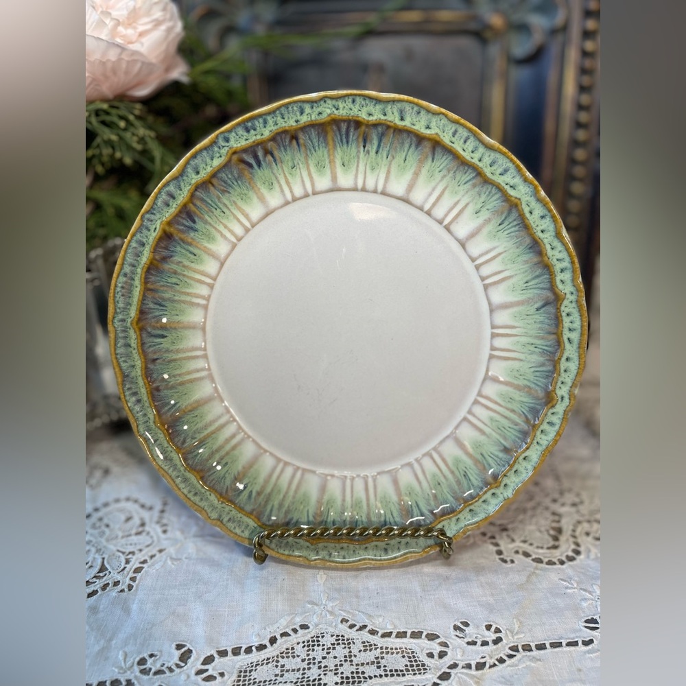 Pier 1 Seaside white green fluted edge salad plate coastal beach house decor